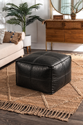 Handmade Moroccan Leather Pouf Ottoman – Black