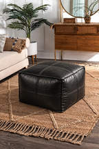 Handmade Moroccan Leather Pouf Ottoman – Black