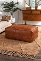 Handmade Moroccan Leather Pouf Ottoman – Dark Brown