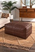 Handmade Moroccan Leather Pouf Ottoman – Dark Brown