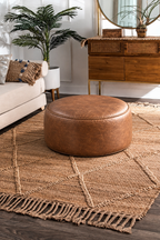 Handmade Moroccan Leather Pouf Ottoman – Brown
