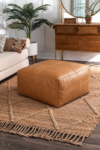 Handmade Moroccan Leather Pouf Ottoman – Light Brown