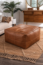 Handmade Moroccan Leather Pouf Ottoman – Dark Brown