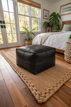 Handmade Moroccan Leather Pouf Ottoman – Black