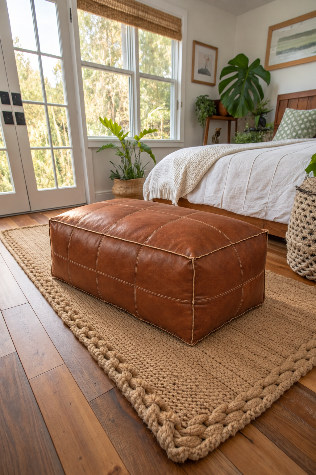 Handmade Moroccan Leather Pouf Ottoman – Dark Brown