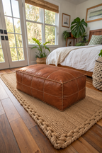 Handmade Moroccan Leather Pouf Ottoman – Dark Brown