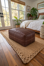Handmade Moroccan Leather Pouf Ottoman – Dark Brown