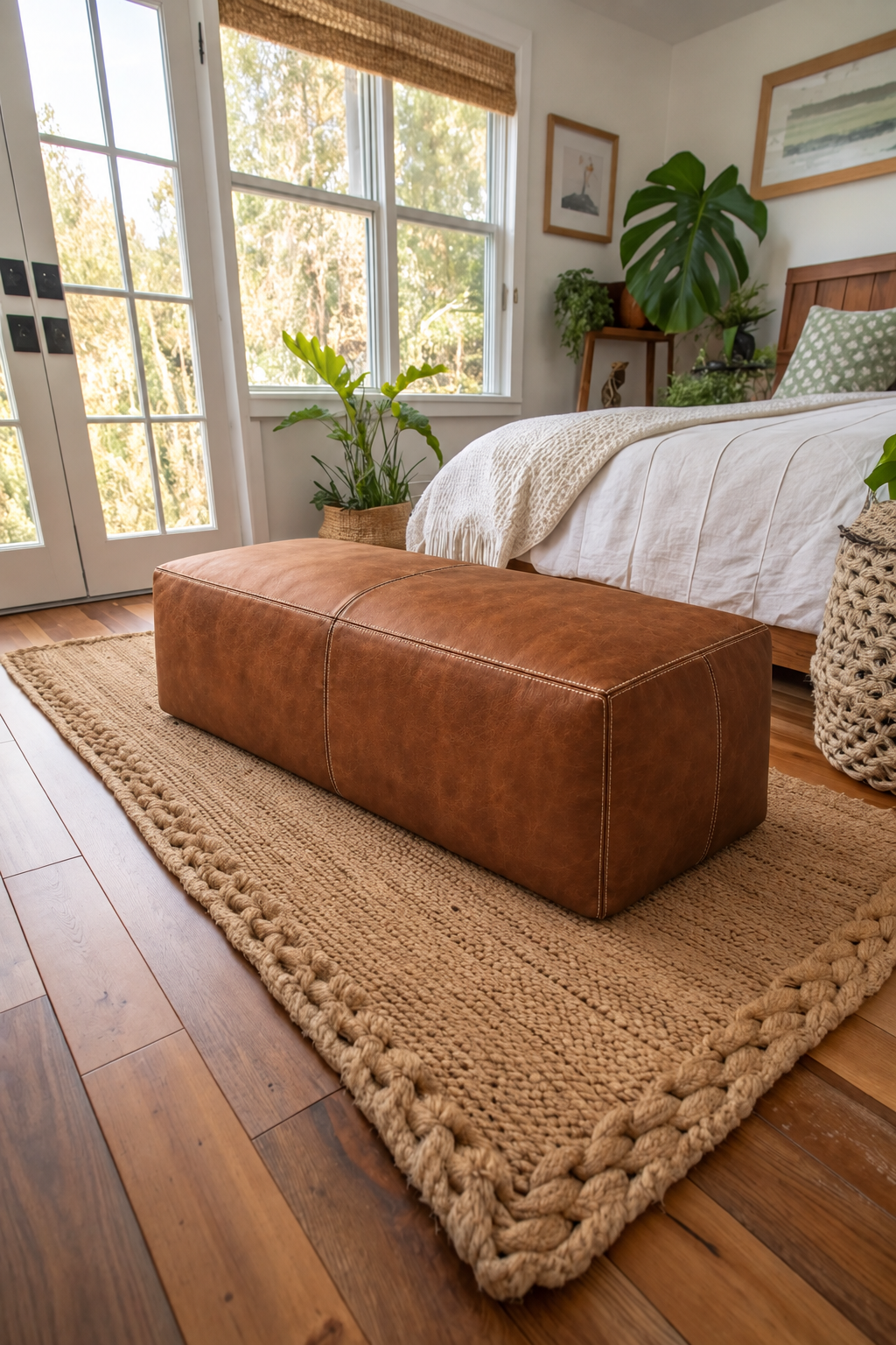 Handmade Moroccan Leather Pouf Ottoman – Dark Brown