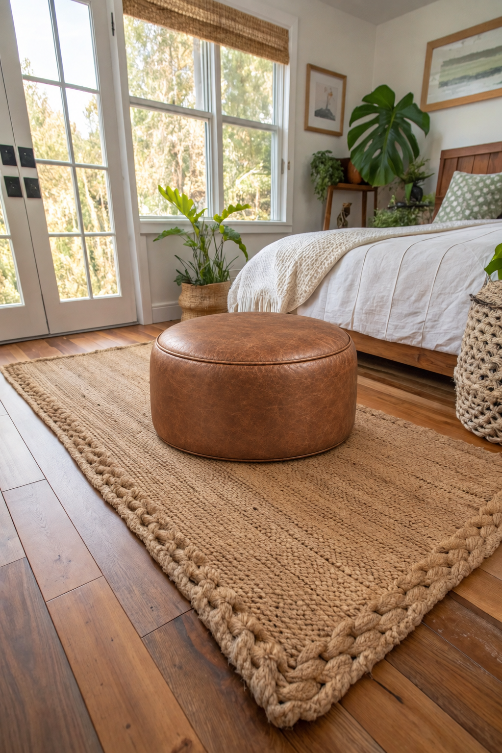 Handmade Moroccan Leather Pouf Ottoman – Brown