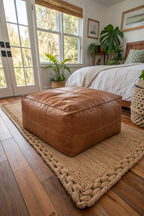 Handmade Moroccan Leather Pouf Ottoman – Dark Brown
