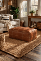 Handmade Moroccan Leather Pouf Ottoman – Dark Brown