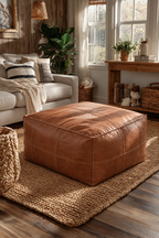 Handmade Moroccan Leather Pouf Ottoman – Dark Brown