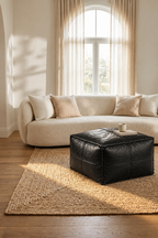 Handmade Moroccan Leather Pouf Ottoman – Black