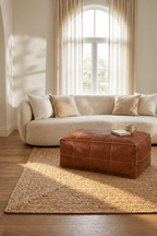 Handmade Moroccan Leather Pouf Ottoman – Dark Brown