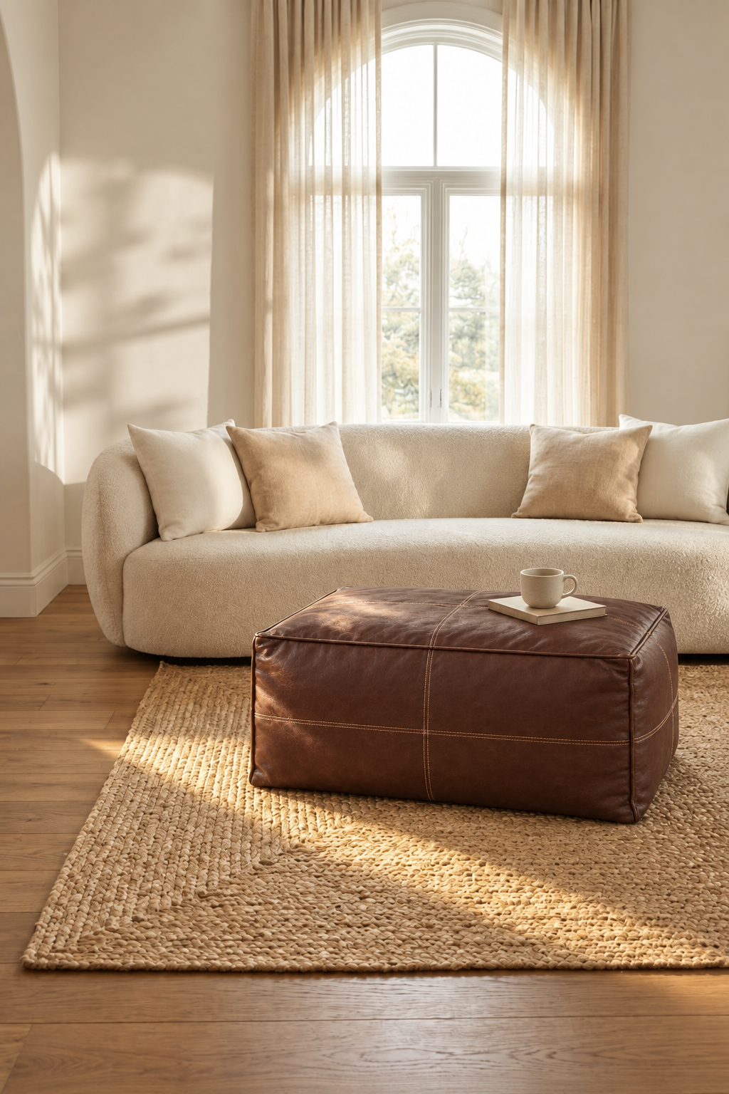 Handmade Moroccan Leather Pouf Ottoman – Dark Brown