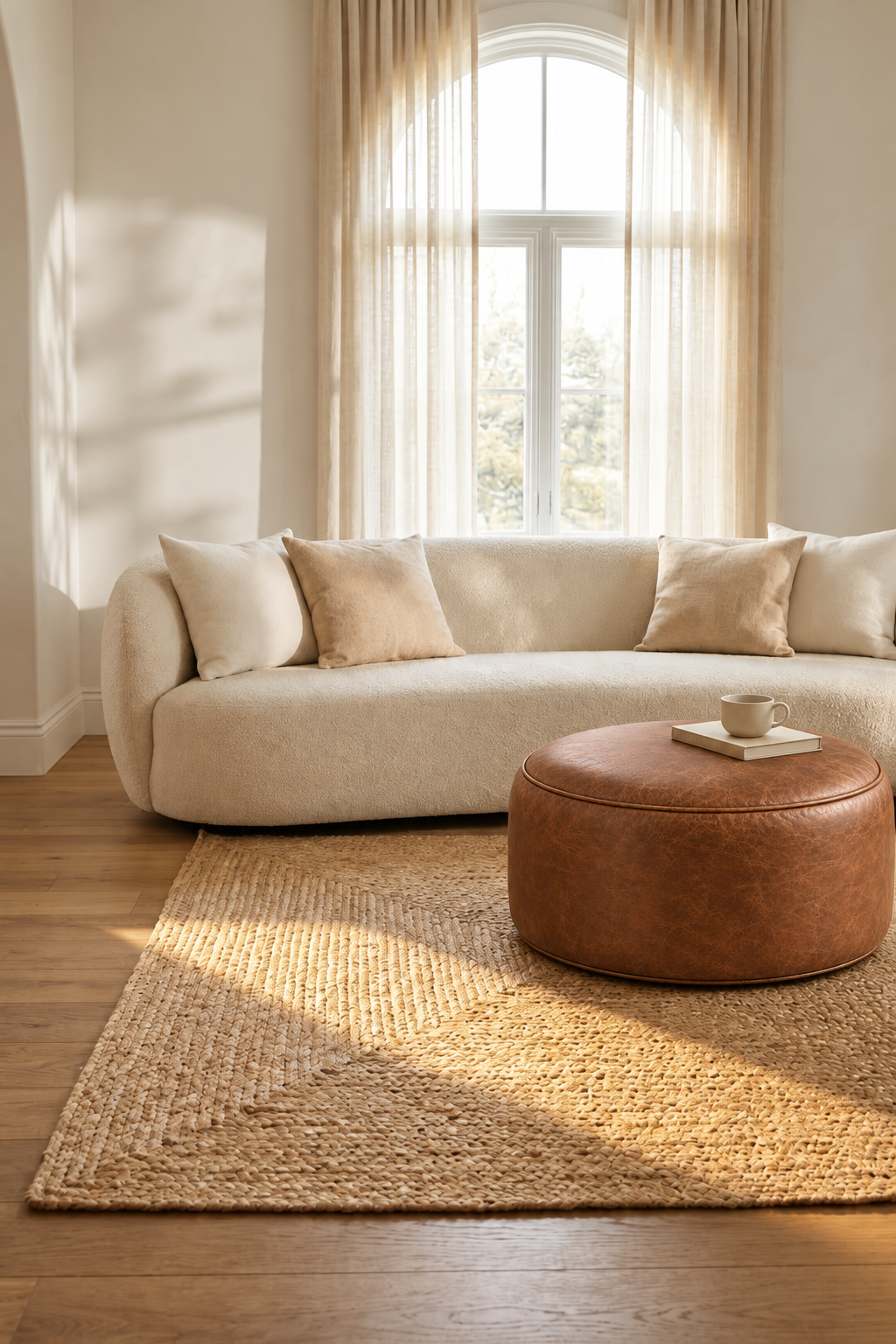 Handmade Moroccan Leather Pouf Ottoman – Brown