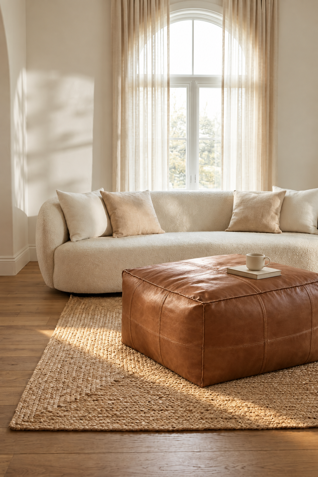 Handmade Moroccan Leather Pouf Ottoman – Dark Brown