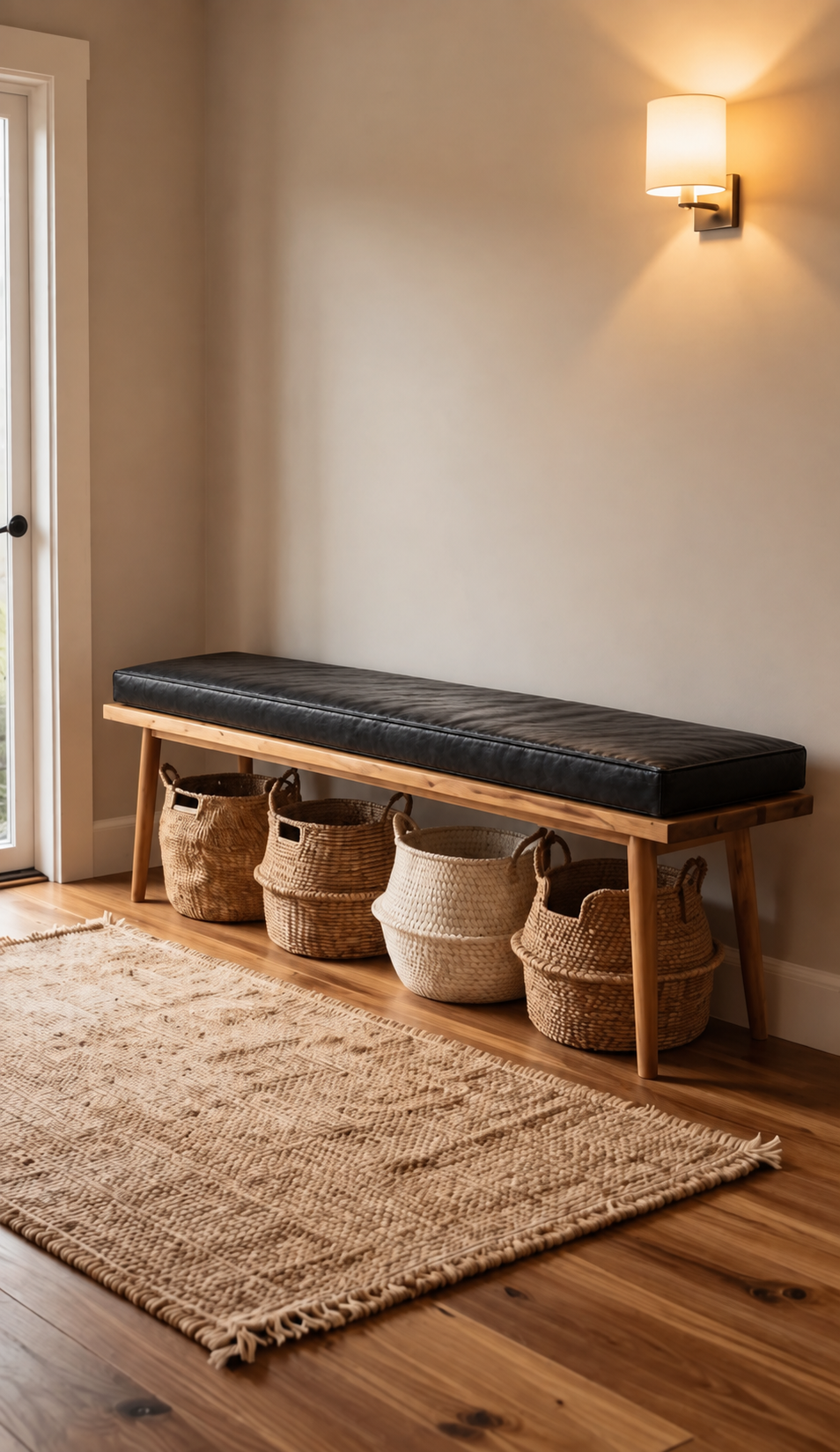 Handmade Leather Bench Cushion - Black and Unstuffed