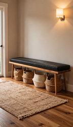 Handmade Leather Bench Cushion - Black and Unstuffed
