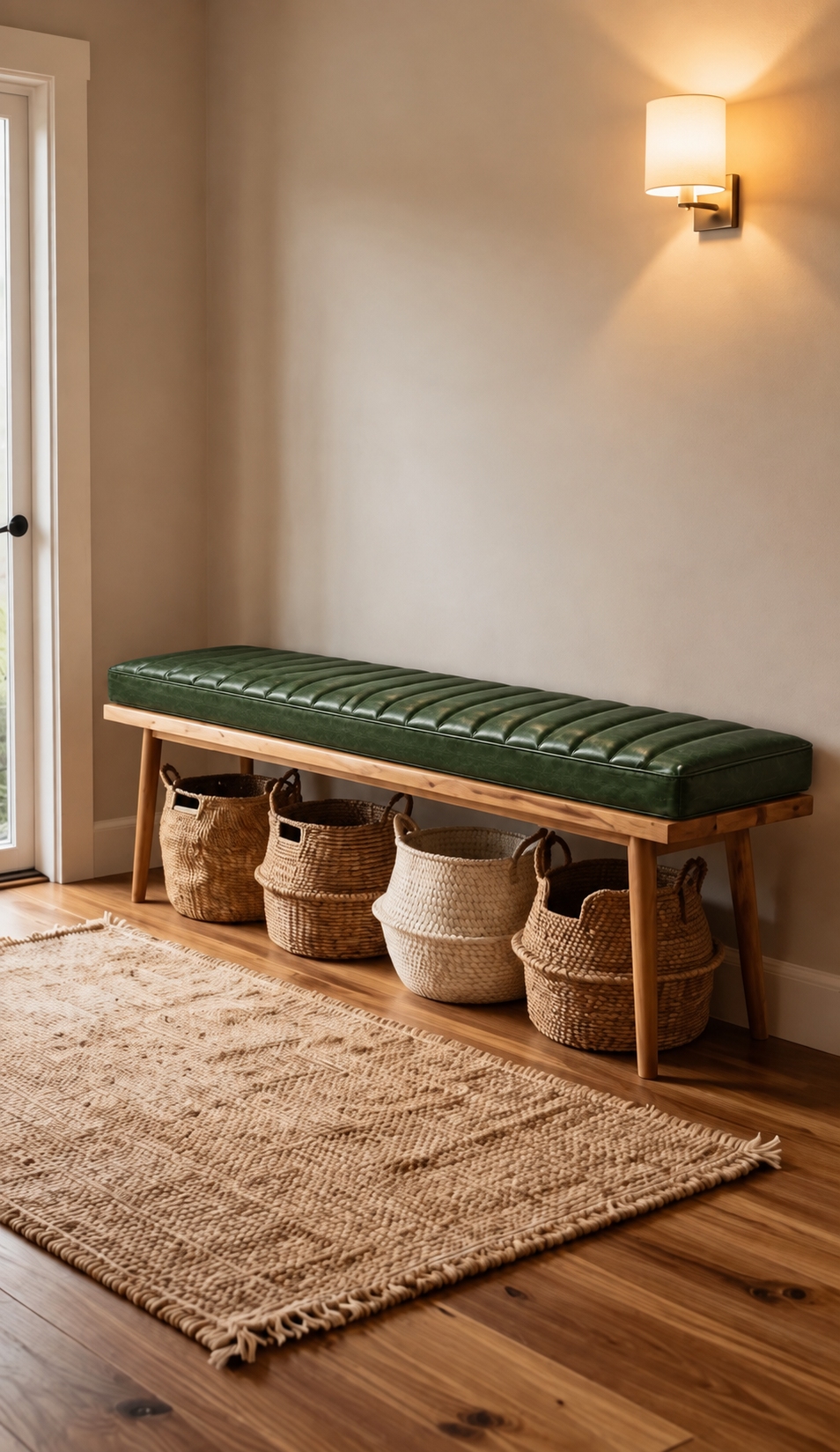 Leather Bench Cushion - Green and Unstuffed