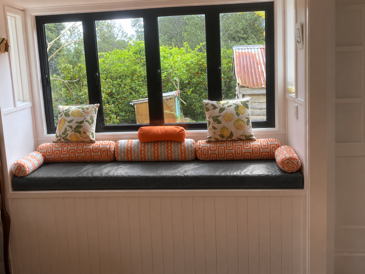 Handmade Leather Bench Cushion - Black and Unstuffed