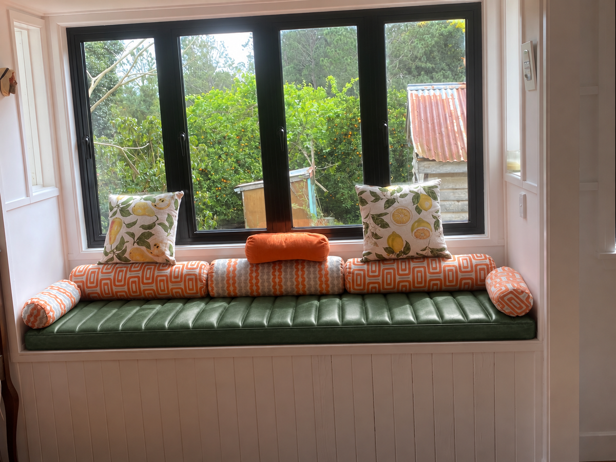 Leather Bench Cushion - Green and Unstuffed