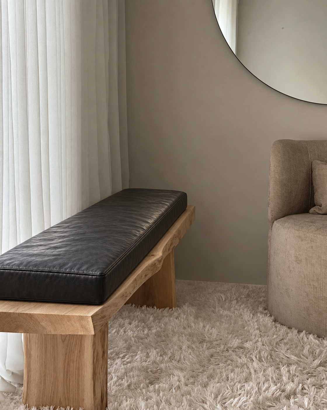 Handmade Leather Bench Cushion - Black and Unstuffed