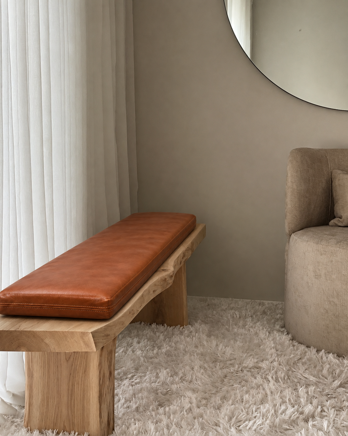 Handmade Leather Bench Cushion - Brown and Unstuffed