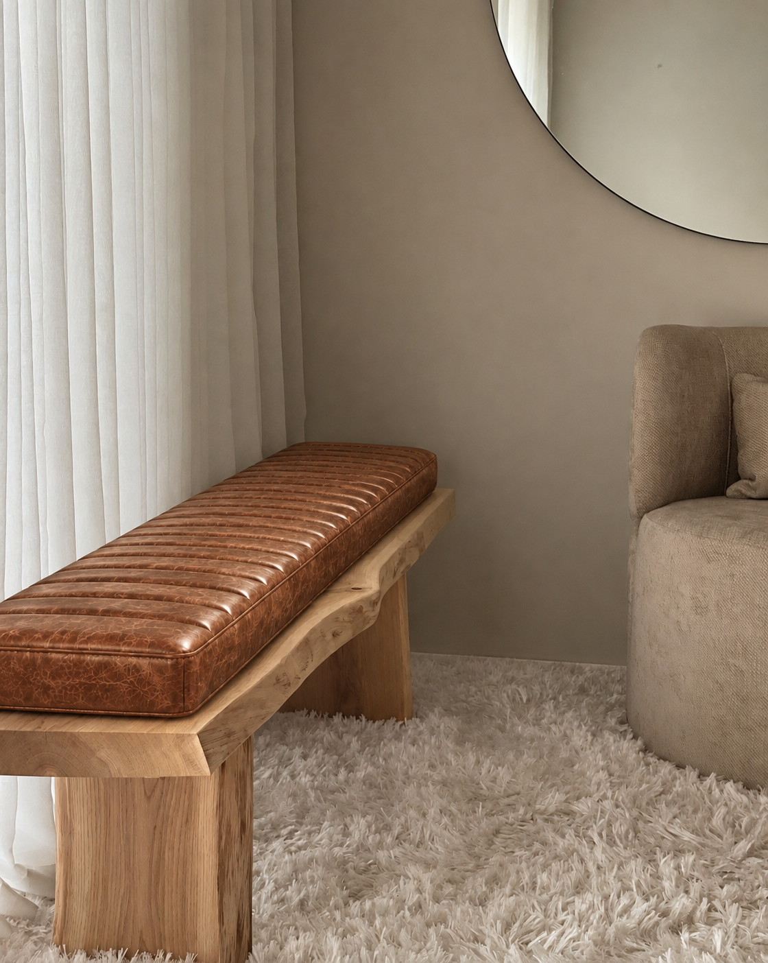 Handmade Leather Bench Cushion - Brown and Unstuffed