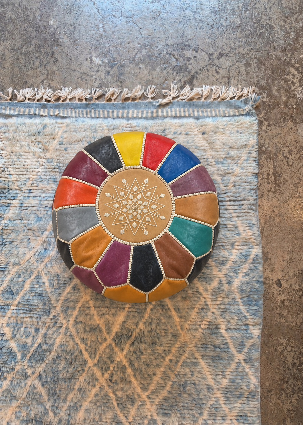 Handmade Moroccan Leather Pouf Ottoman – Multiple Colors