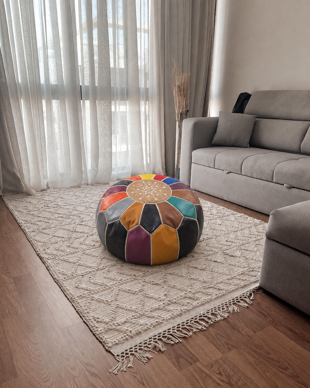 Handmade Moroccan Leather Pouf Ottoman – Multiple Colors