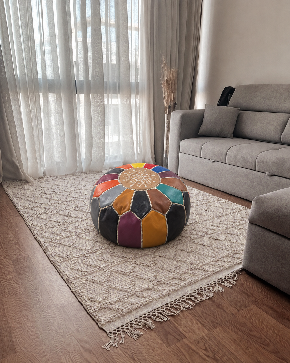 Handmade Moroccan Leather Pouf Ottoman – Multiple Colors