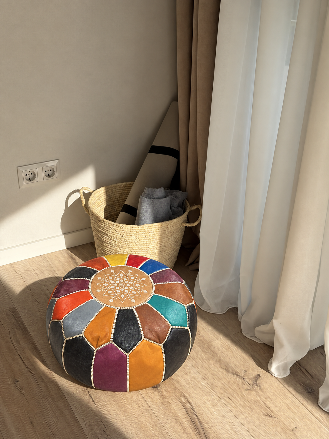 Handmade Moroccan Leather Pouf Ottoman – Multiple Colors