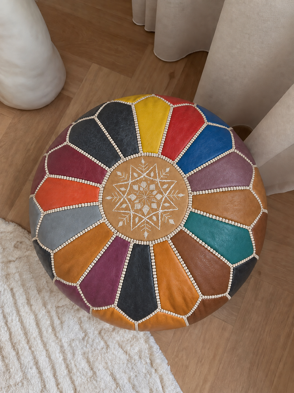 Handmade Moroccan Leather Pouf Ottoman – Multiple Colors