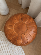 Handmade Moroccan Leather Pouf Ottoman – Natural