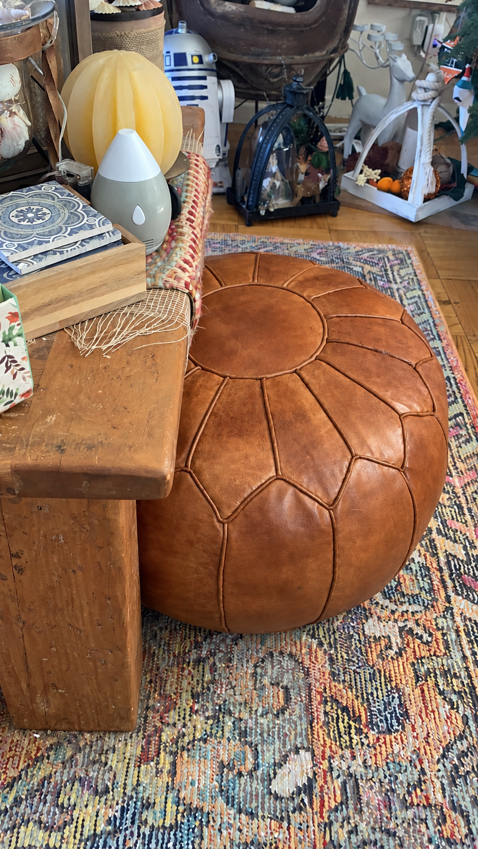 Handmade Moroccan Leather Pouf Ottoman – Natural