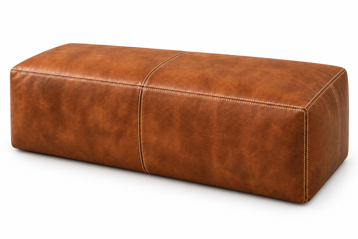 Handmade Moroccan Leather Pouf Ottoman – Dark Brown