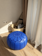 Handmade Moroccan Leather Pouf Ottoman – Blue