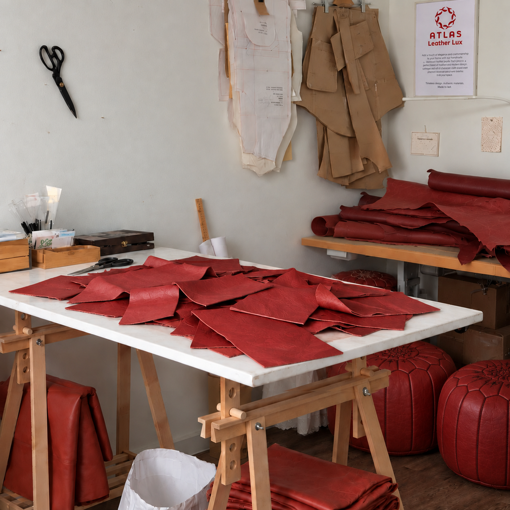 Handmade Moroccan Leather Pouf Ottoman – Red