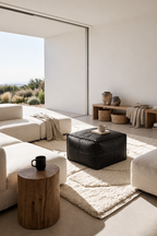 Handmade Moroccan Leather Pouf Ottoman – Black