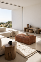 Handmade Moroccan Leather Pouf Ottoman – Dark Brown
