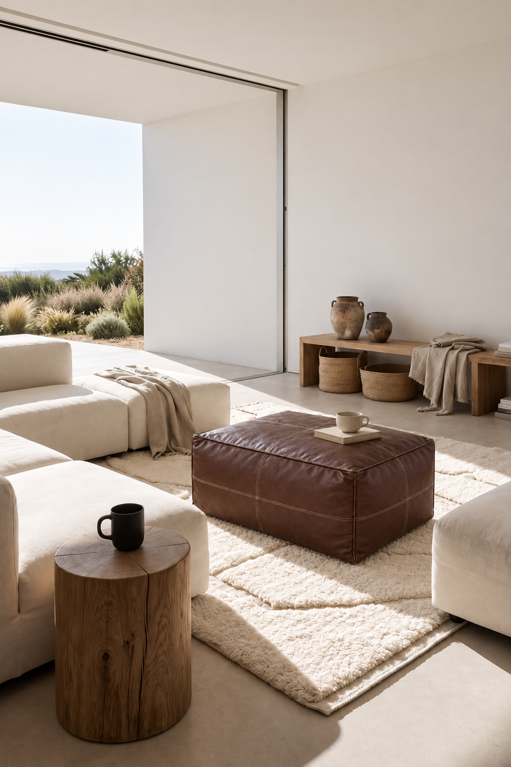 Handmade Moroccan Leather Pouf Ottoman – Dark Brown