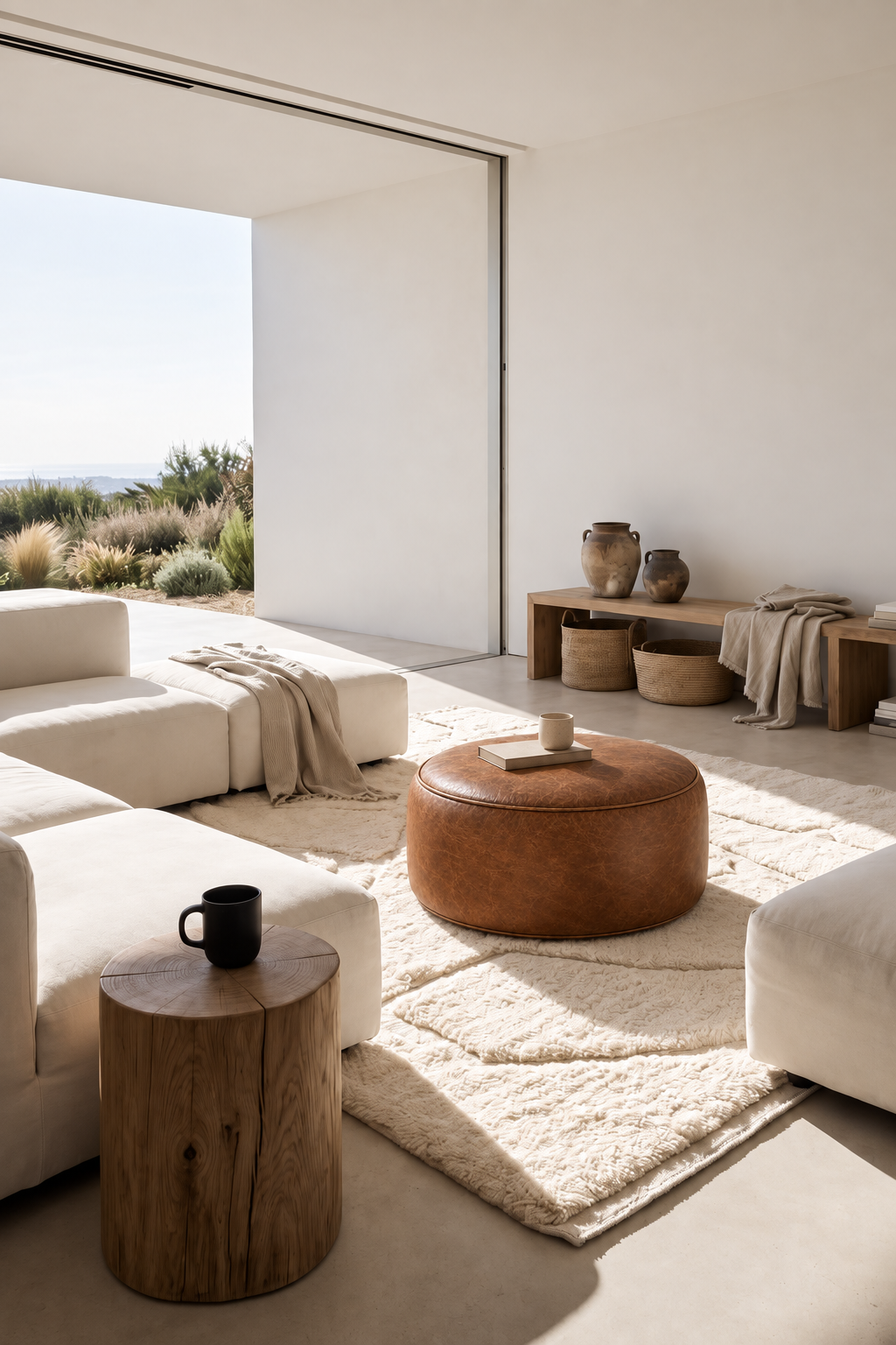 Handmade Moroccan Leather Pouf Ottoman – Brown