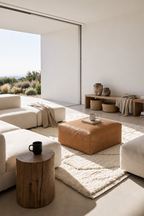 Handmade Moroccan Leather Pouf Ottoman – Light Brown