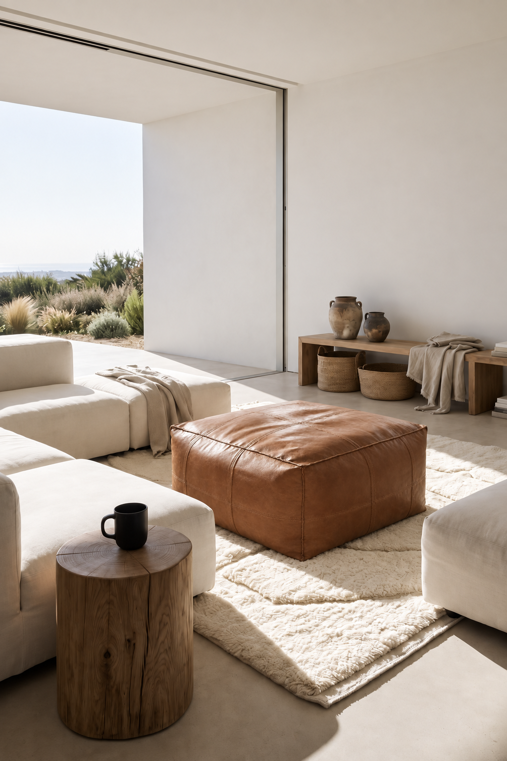 Handmade Moroccan Leather Pouf Ottoman – Dark Brown