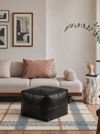 Handmade Moroccan Leather Pouf Ottoman – Black