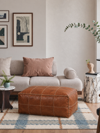 Handmade Moroccan Leather Pouf Ottoman – Dark Brown