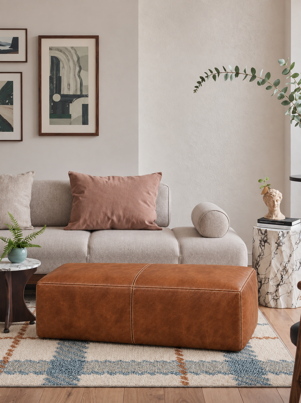 Handmade Moroccan Leather Pouf Ottoman – Dark Brown
