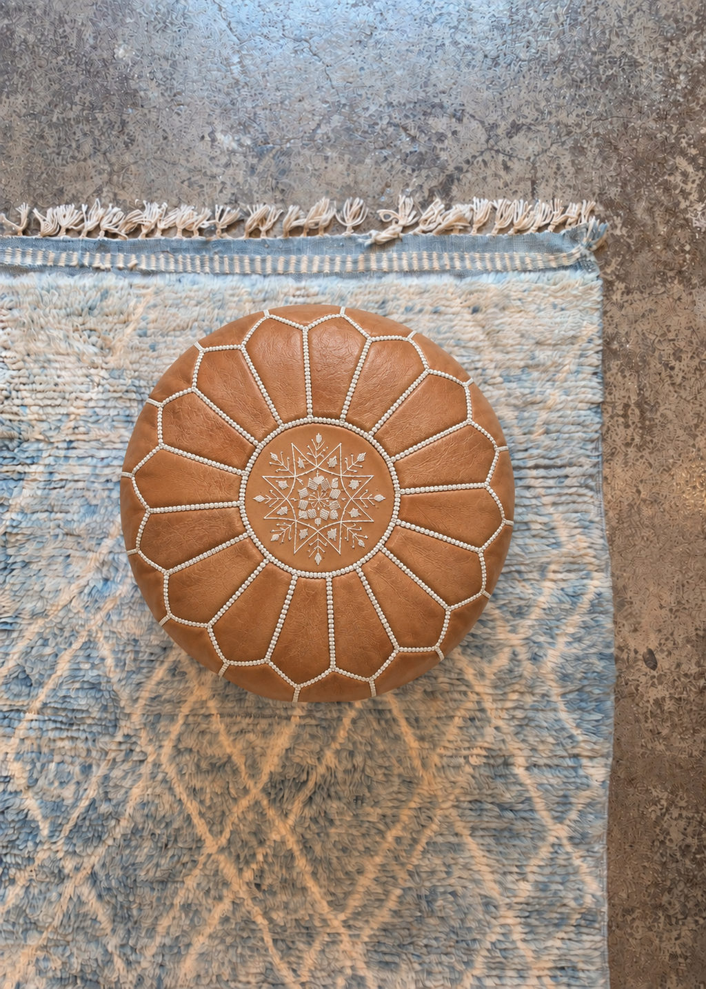 Handmade Moroccan Leather Pouf Ottoman – Brown
