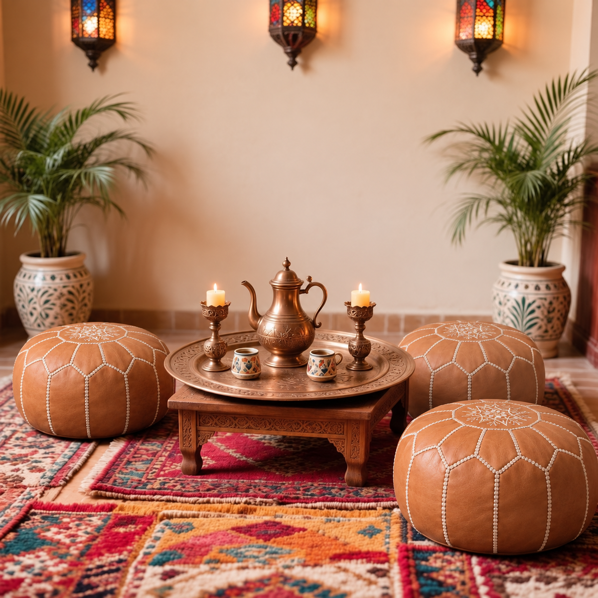 Handmade Moroccan Leather Pouf Ottoman – Brown